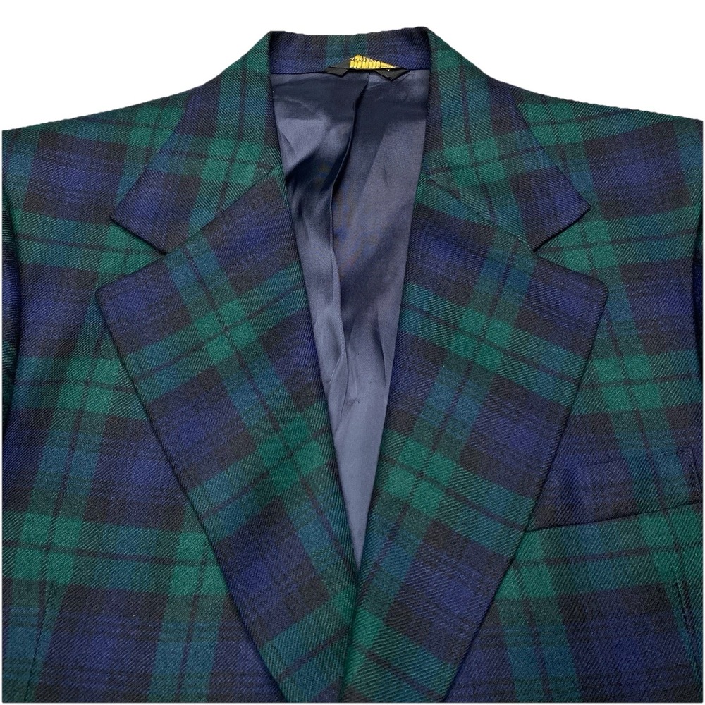 60s Vintage Sport Coat (40R) Wool Twill 2B1V Blackwatch Tartan Plaid Wide Lapel